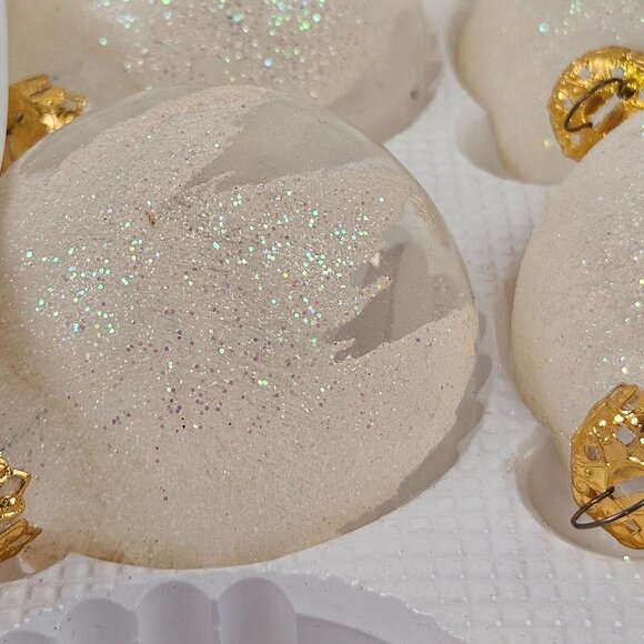 Vintage Christmas Ornaments Clear Glass White Glitter Accents Gold Crown - Picture 8 of 8